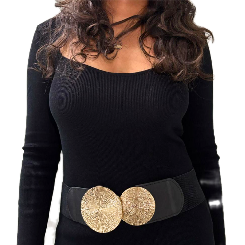 Stylish Black Elastic Belt with Gold Buckle - Zaayo